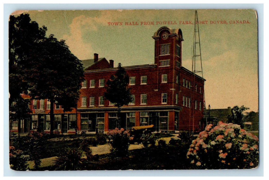 1909 Town Hall From Powell Park, Port Dover Canada Antique Posted Postcard