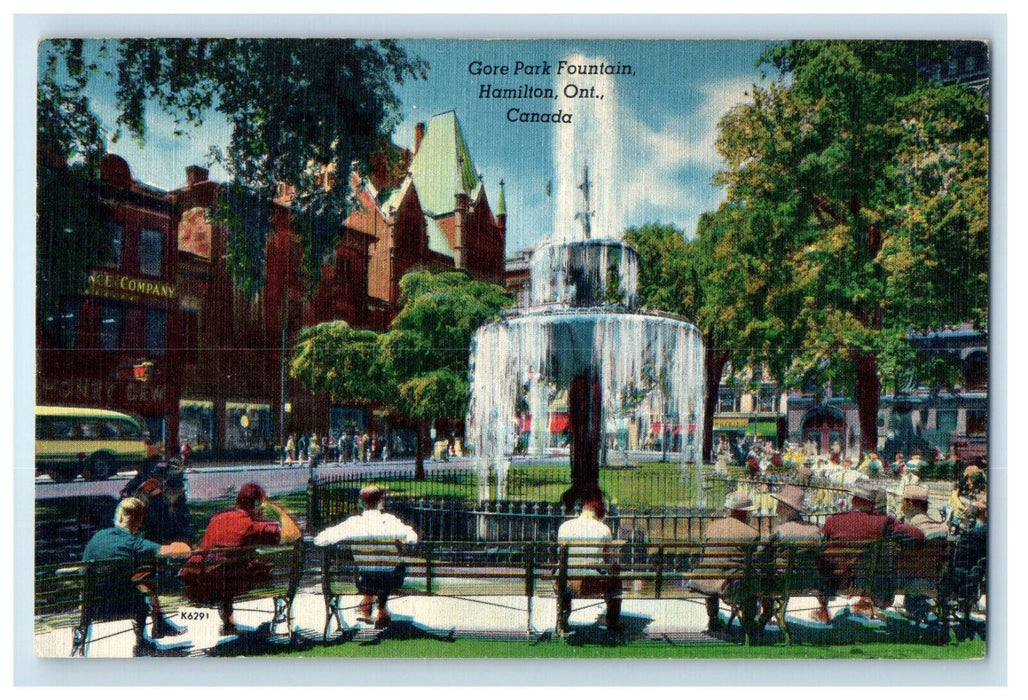 1962 Chair Scene, Gore Park Fountain Hamilton Ontario Canada Postcard