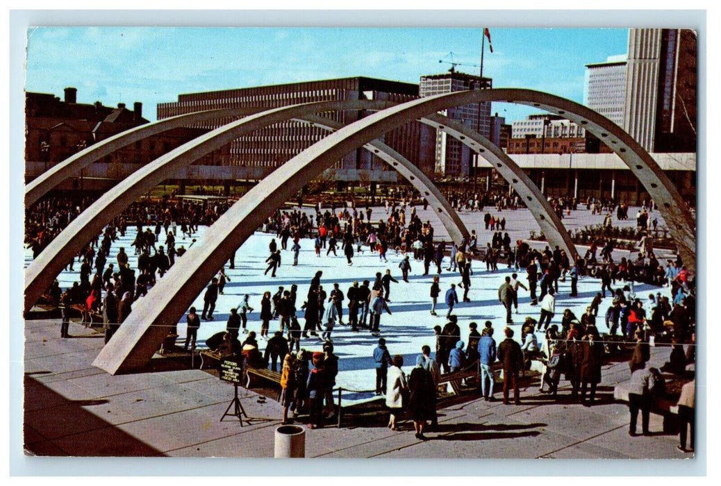 1973 Crowd Skating on Artificial Skating Rink Toronto Ontario Canada Postcard