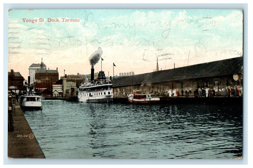 c1905 Steamboat and Ship, Landing, Yonge St. Dock Toronto Canada Postcard