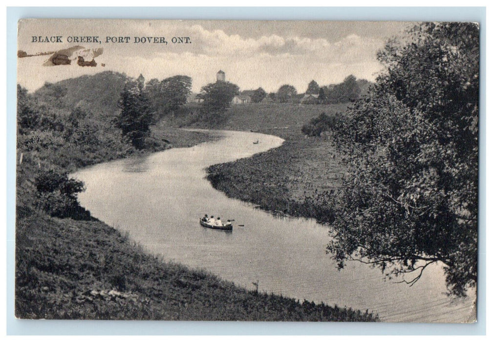 1914 Boat Canoeing Black Creek Port Dover Ontario Canada Antique Postcard