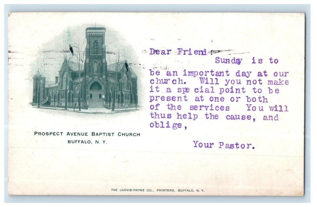 c1905 Prospect Avenue Baptist Sunday Church Buffalo New York NY Antique Postcard