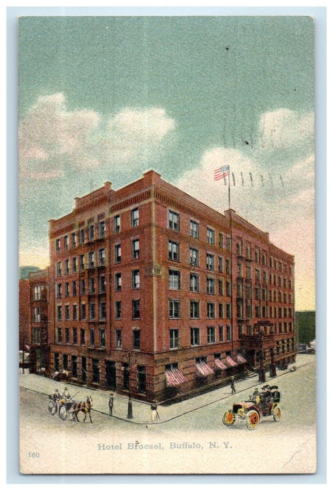 1909 Hotel Broezel Building Street View Car Buffalo New York NY Antique Postcard