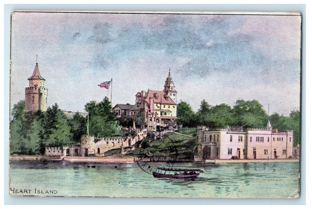 1905 Boat Scene, Heart Island From New York State to Canada Posted Postcard