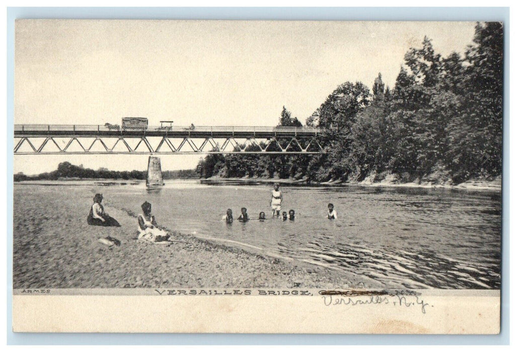c1905 Versailles Bridge Gowanda New York NY, River Horse Carriage Car Postcard