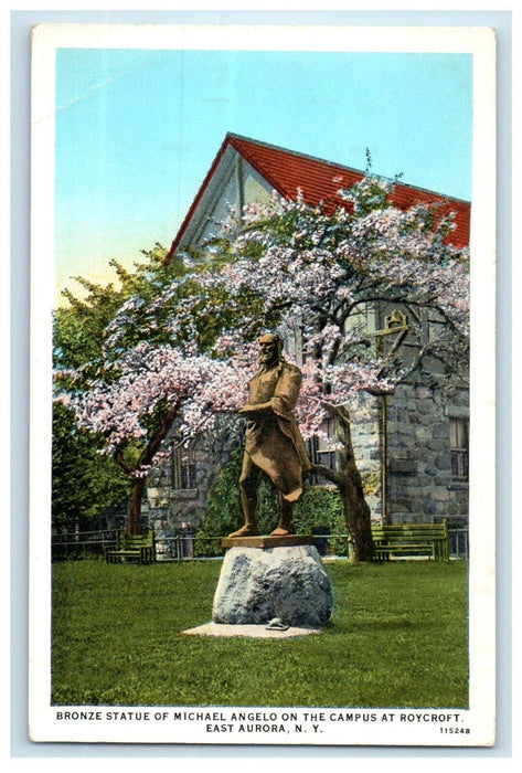 East Aurora NY, Bronze Statue Of Michael On The Angelo Campus Roycroft Postcard