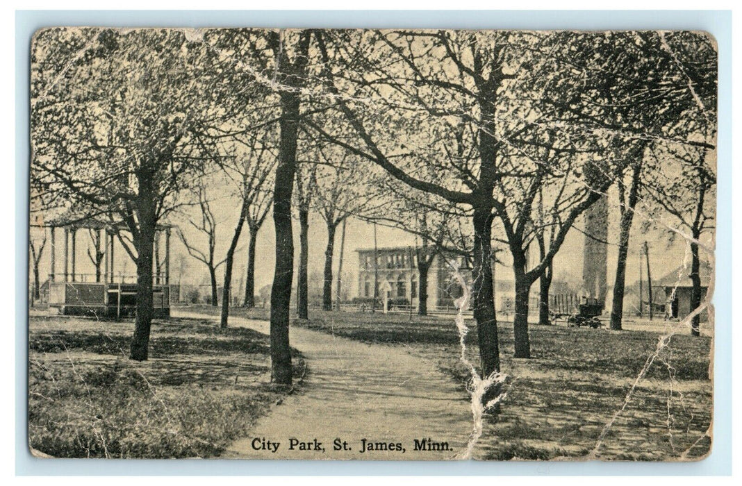 1919 Message to Brother, City Park, St. James, Minnesota Antique Postcard