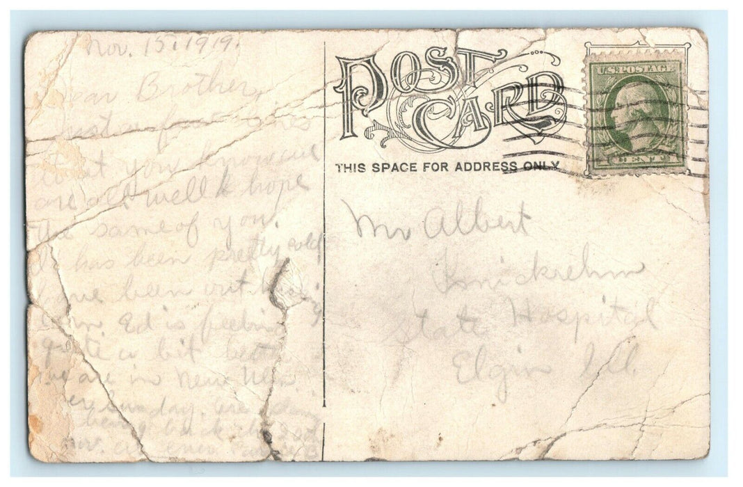 1919 Message to Brother, City Park, St. James, Minnesota Antique Postcard
