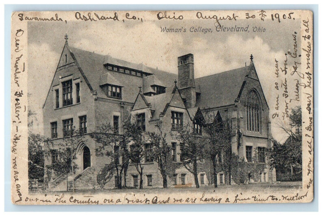 1905 Woman's College Building Street View Cleveland Ohio OH Antique Postcard