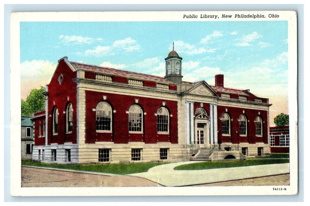 c1930's Public Library Street View New Philadelphia Ohio OH Vintage Postcard