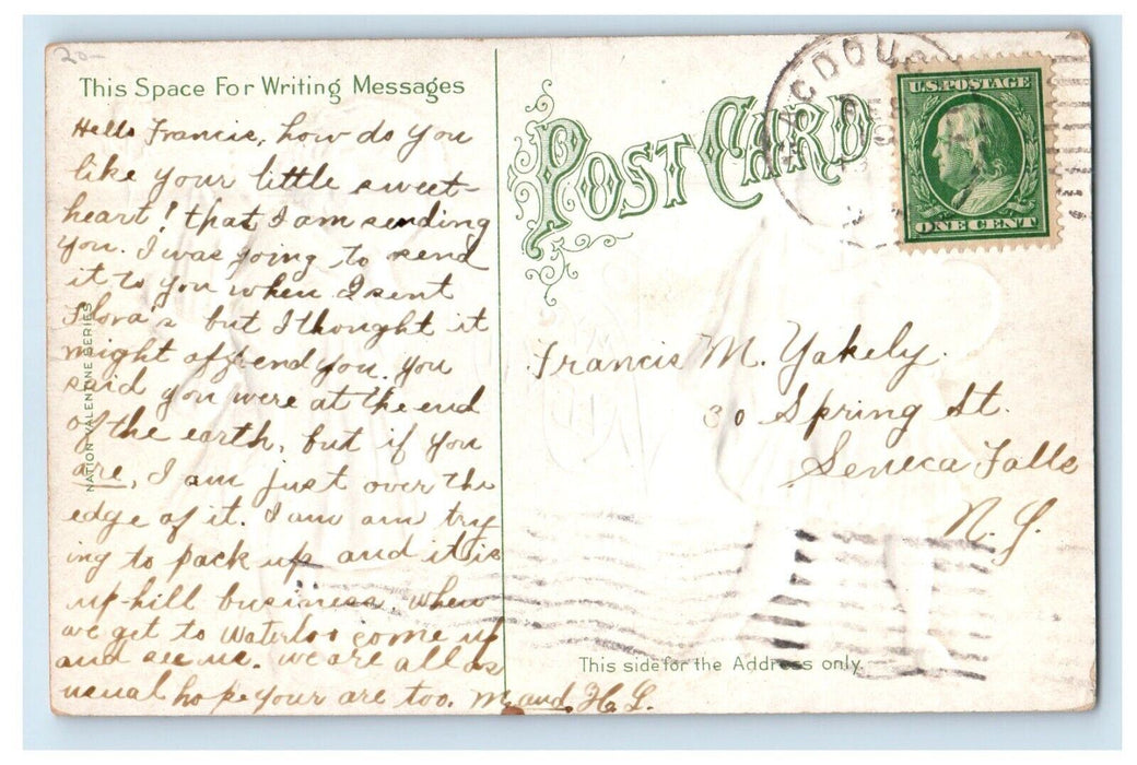 1910 Valentine Two Girls Curly Brown Hair With Big Heart Embossed Postcard