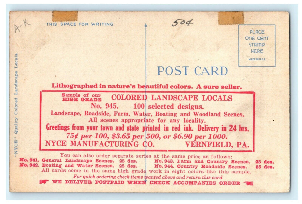 c1940's Postcard Advertising Greetings From Vernfield Pennsylvania PA