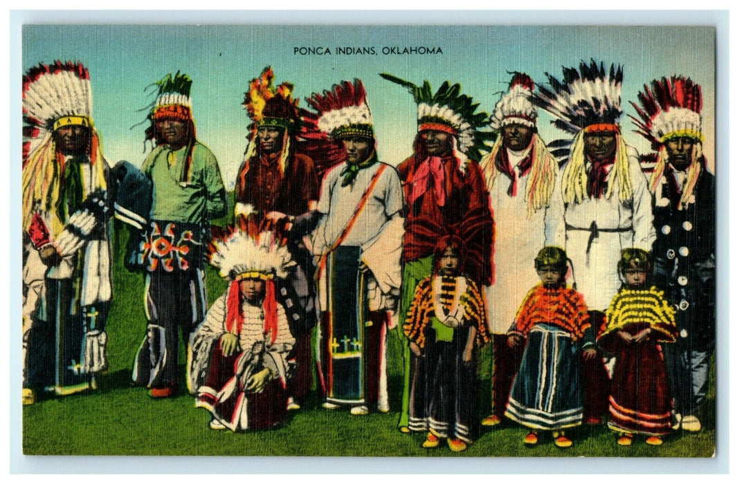 c1940's Ponca Indians Oklahoma OK Headdress Children Unposted Vintage Postcard