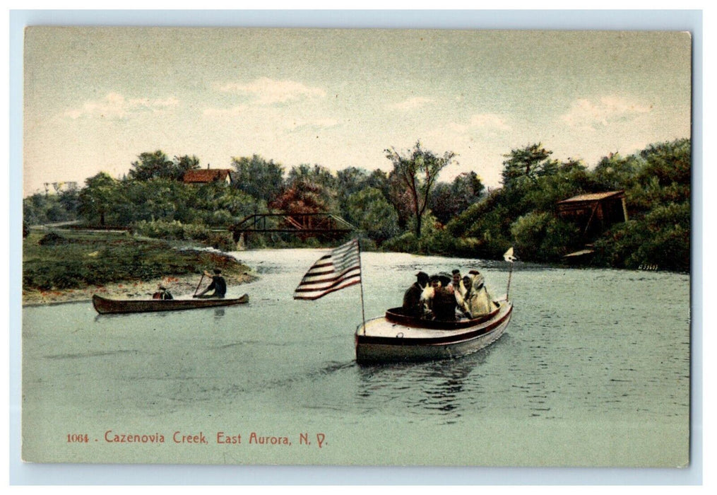 c1910's Cazenovia Creek Canoeing Boat Flag East Aurora New York NY Postcard