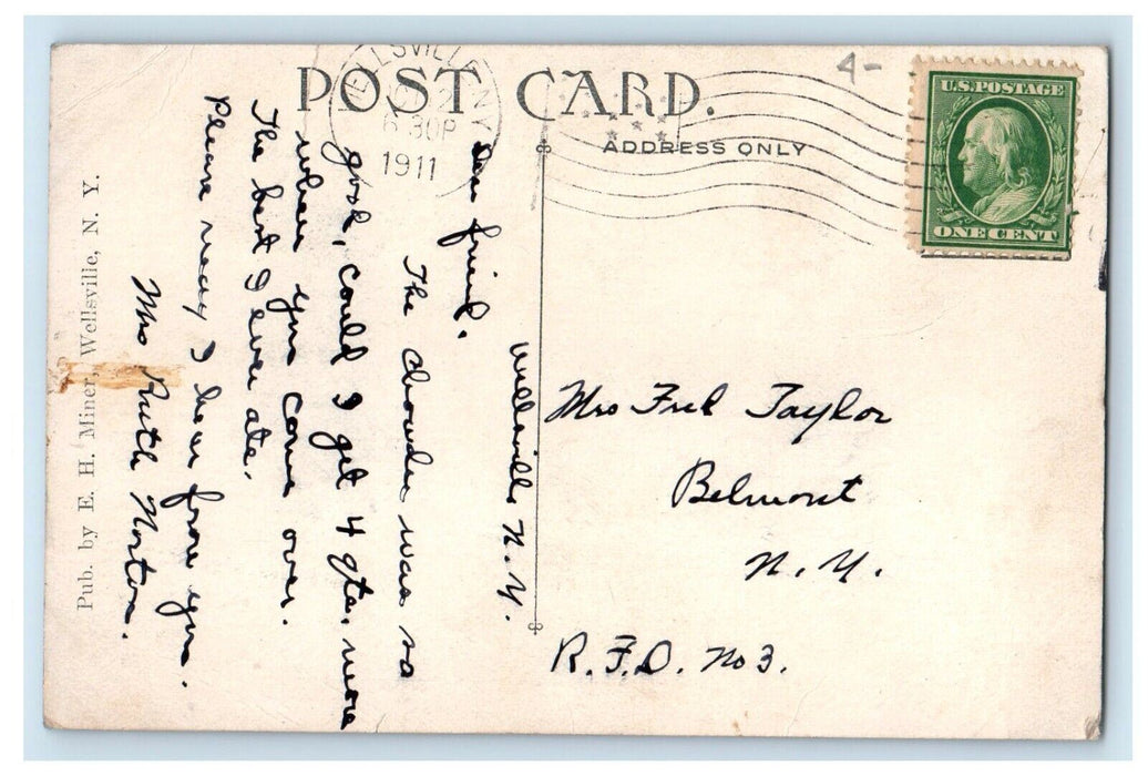 1911 Main Street School Building Wellsville New York NY Posted Antique Postcard