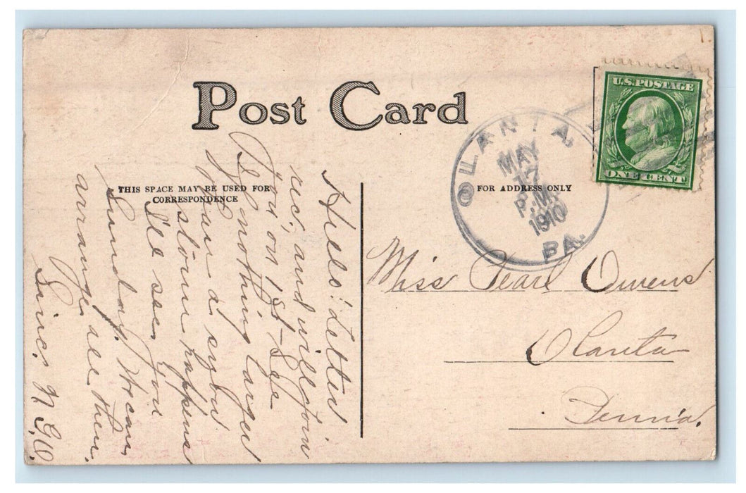 1910 Greetings from Olanta PA, He Loves Me He Loves Me Not Postcard