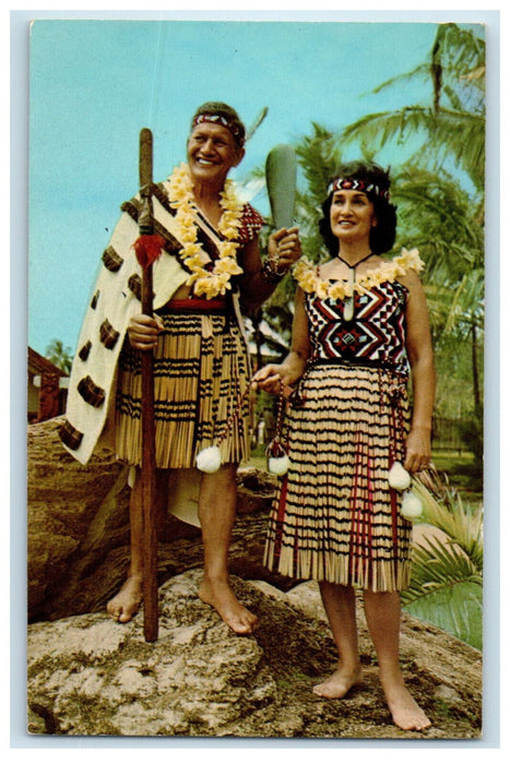 c1950's Handsome New Zealand Maori Couple Polynesian Cultural Center Postcard