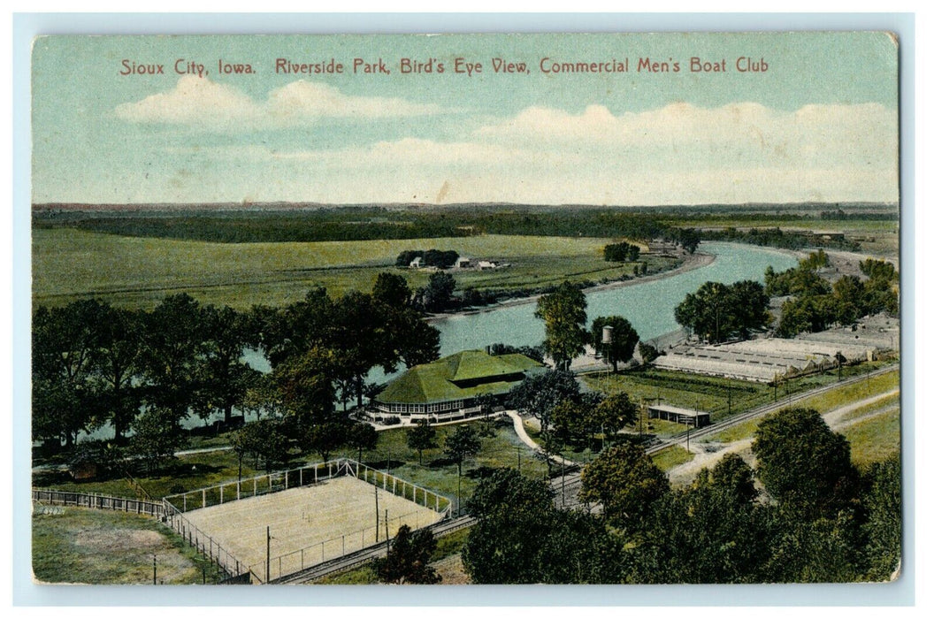 1910 Riverside Park Bird's Eye View Men's Boat Club Sioux City Iowa IA Postcard