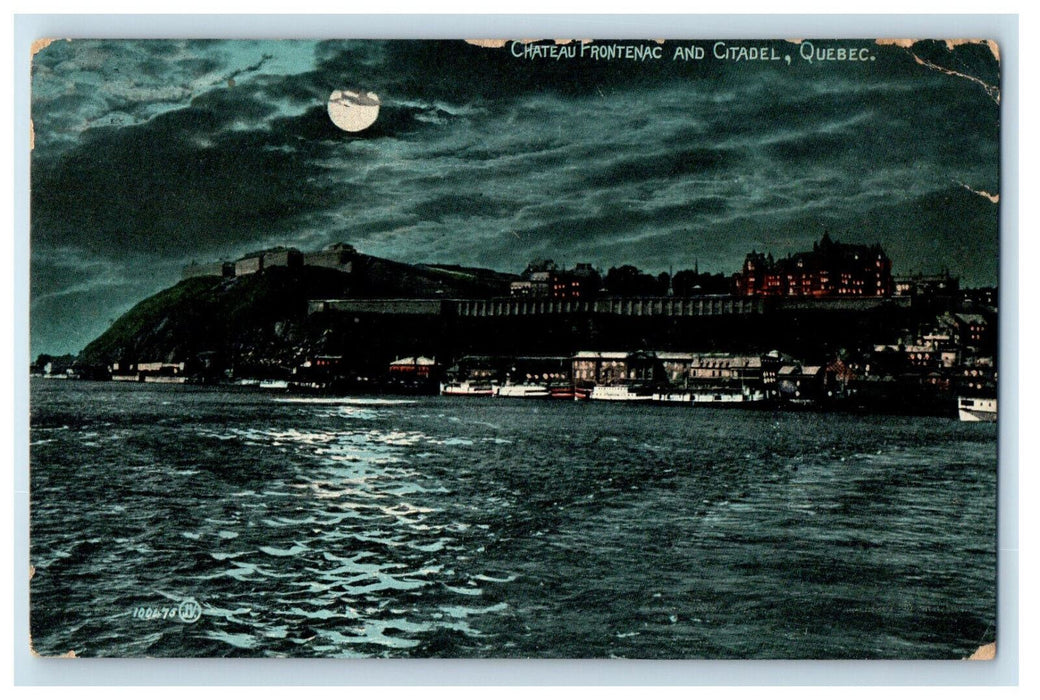 1909 Moonlight on Chateau Frontenac and Citadel Quebec Canada Postcard