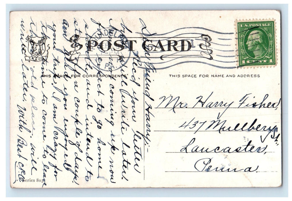 1912 Couple Scene, I'm Waiting Honey in Philadelphia Pennsylvania PA Postcard
