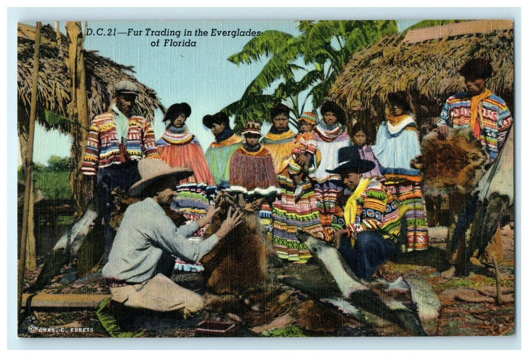Fur Trading In the Everglades of Seminole Miami Florida FL Unposted Postcard