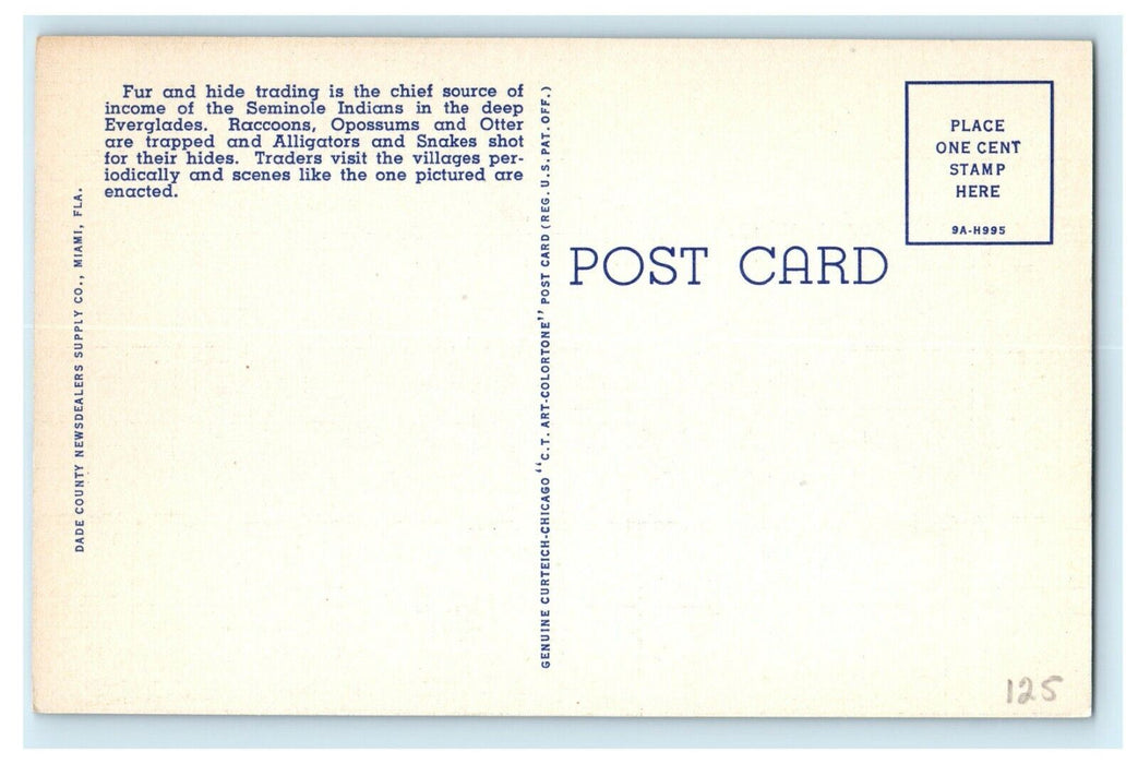 Fur Trading In the Everglades of Seminole Miami Florida FL Unposted Postcard