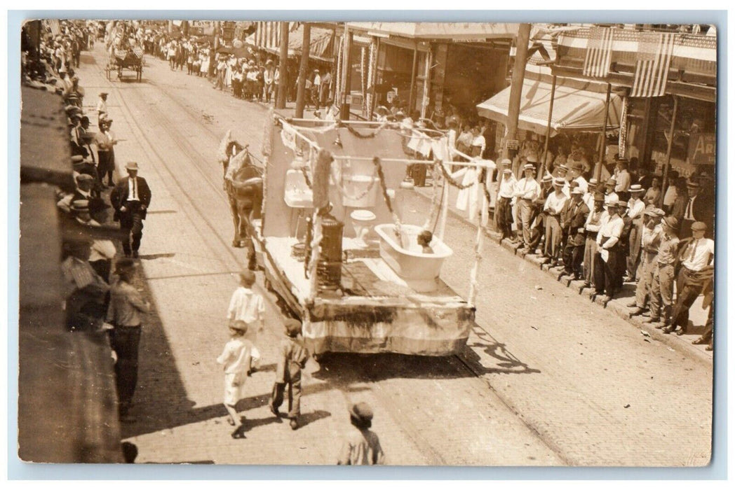 c1910's Parade Bathroom Interior Float Horse Wagon Children RPPC Photo Postcard