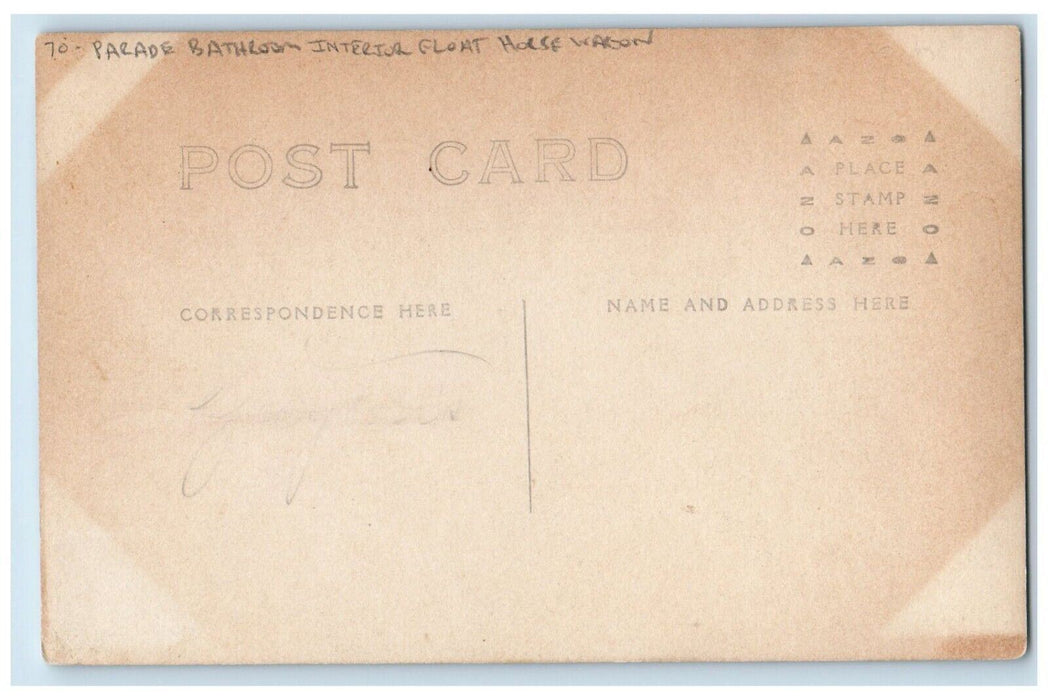 c1910's Parade Bathroom Interior Float Horse Wagon Children RPPC Photo Postcard