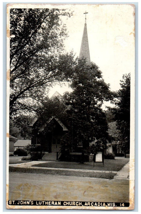 c1940's St. John's Lutheran Church Steeple Wisconsin WI RPPC Photo Postcard