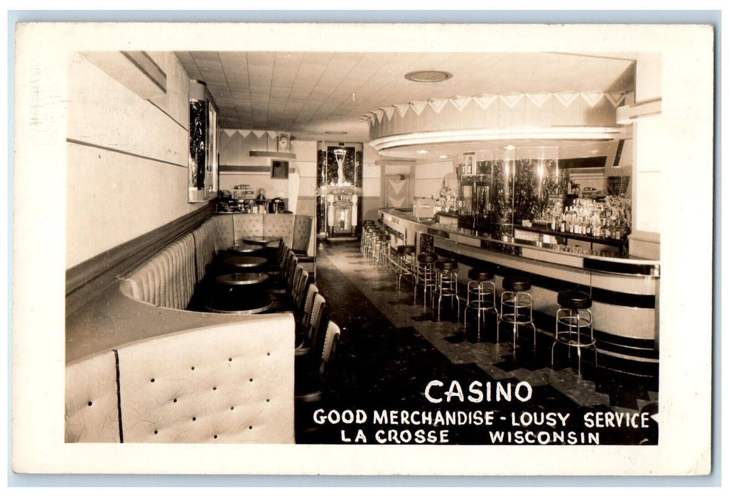 c1930's Casino Art Deco Restaurant Bar La Crosse Interior WI RPPC Photo Postcard