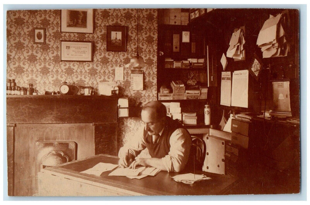 Office Interior "The Squeeze" Hurst Cross England RPPC Unposted Photo Postcard