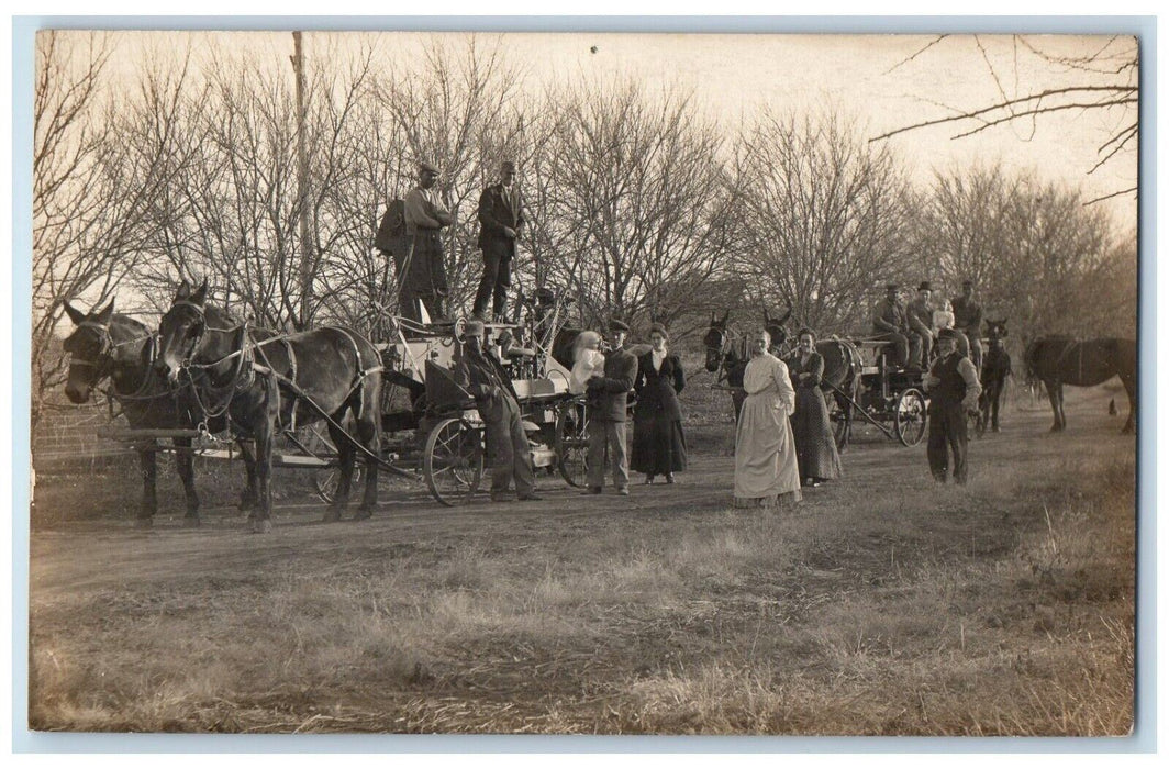 c1910's Almond Grove Farm Tractor Equipment Wagon Horse RPPC Photo Postcard