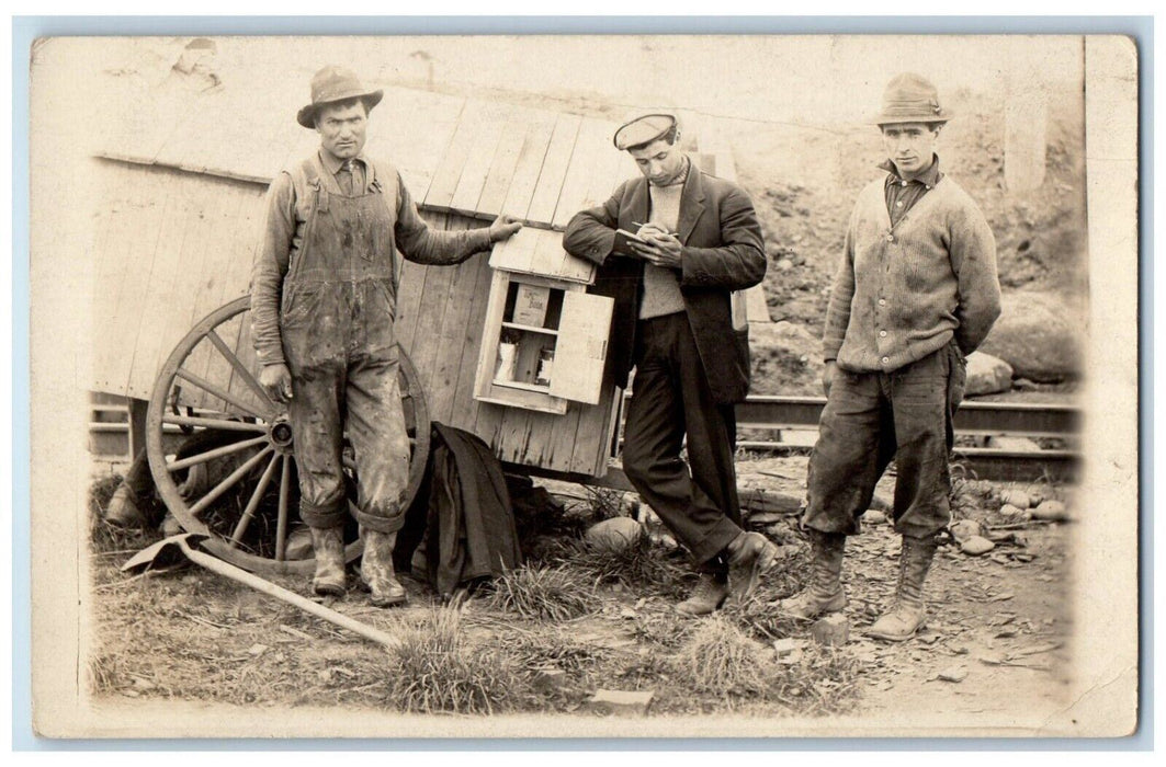 c1910's Railroad Workers Time Book Wagon Shovel RPPC Unposted Photo Postcard