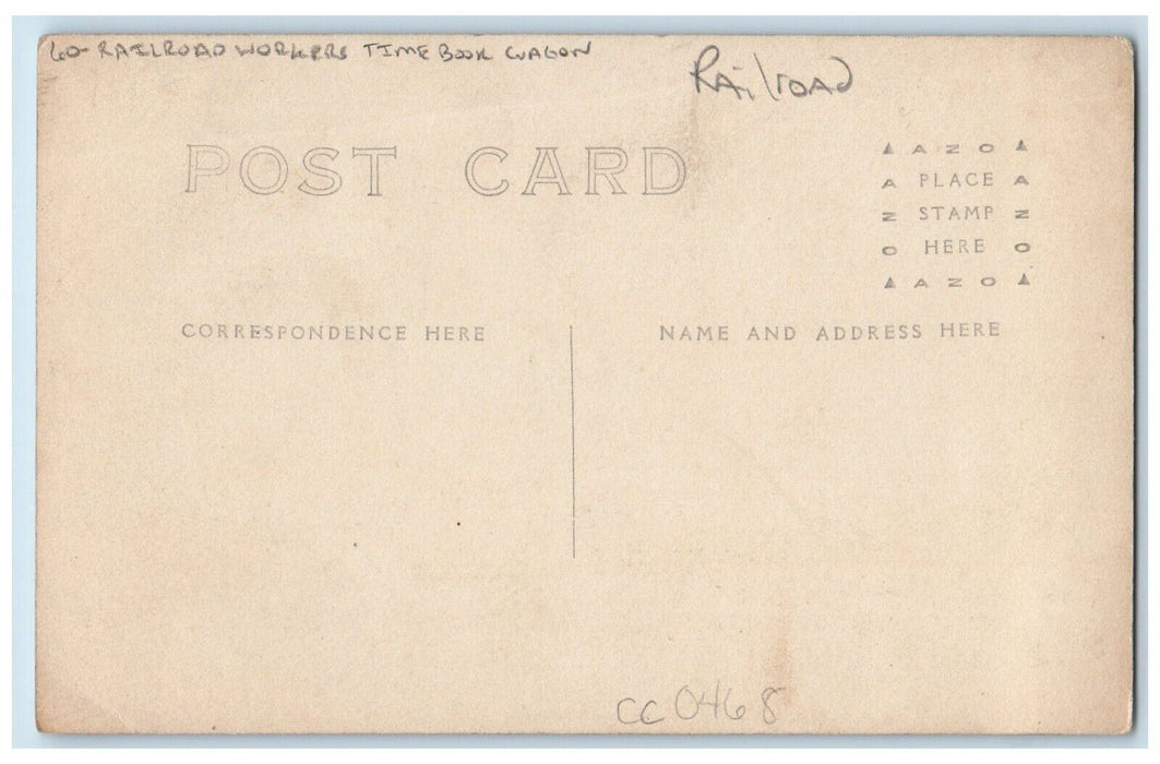 c1910's Railroad Workers Time Book Wagon Shovel RPPC Unposted Photo Postcard