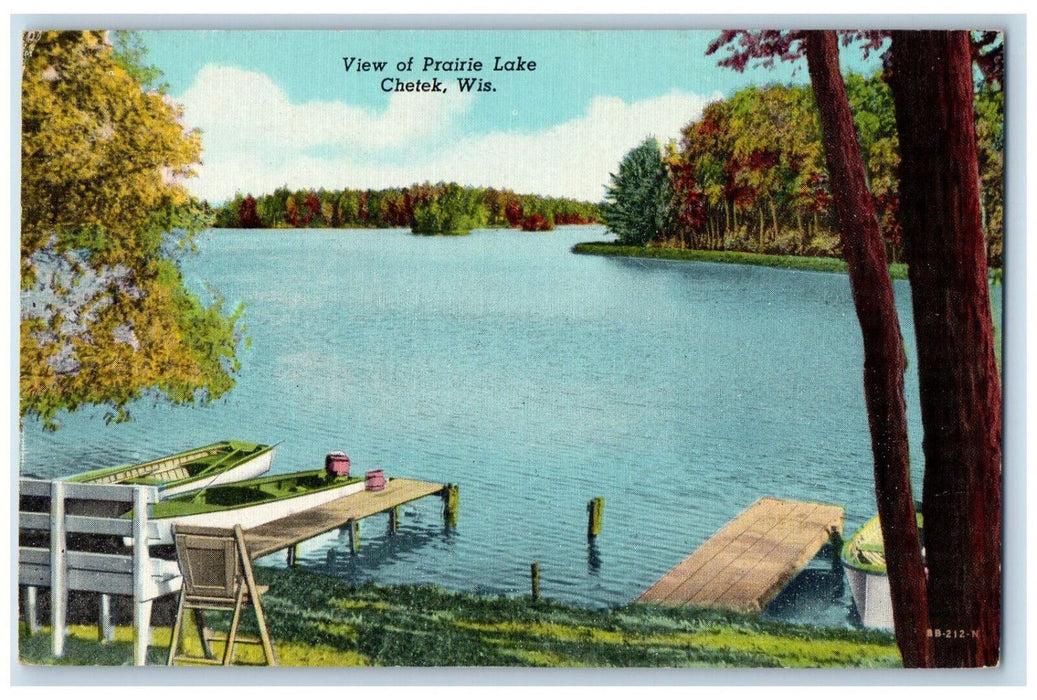 c1940's Boats in the Side, View of Prairie Lake Chetek Wisconsin WI Postcard