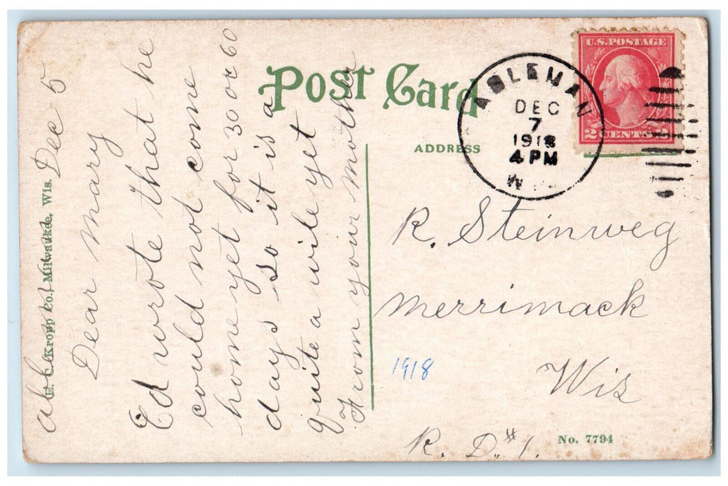 1918 Boat Rowing at Lagoon at Island Woolen Mills Baraboo Wisconsin WI Postcard
