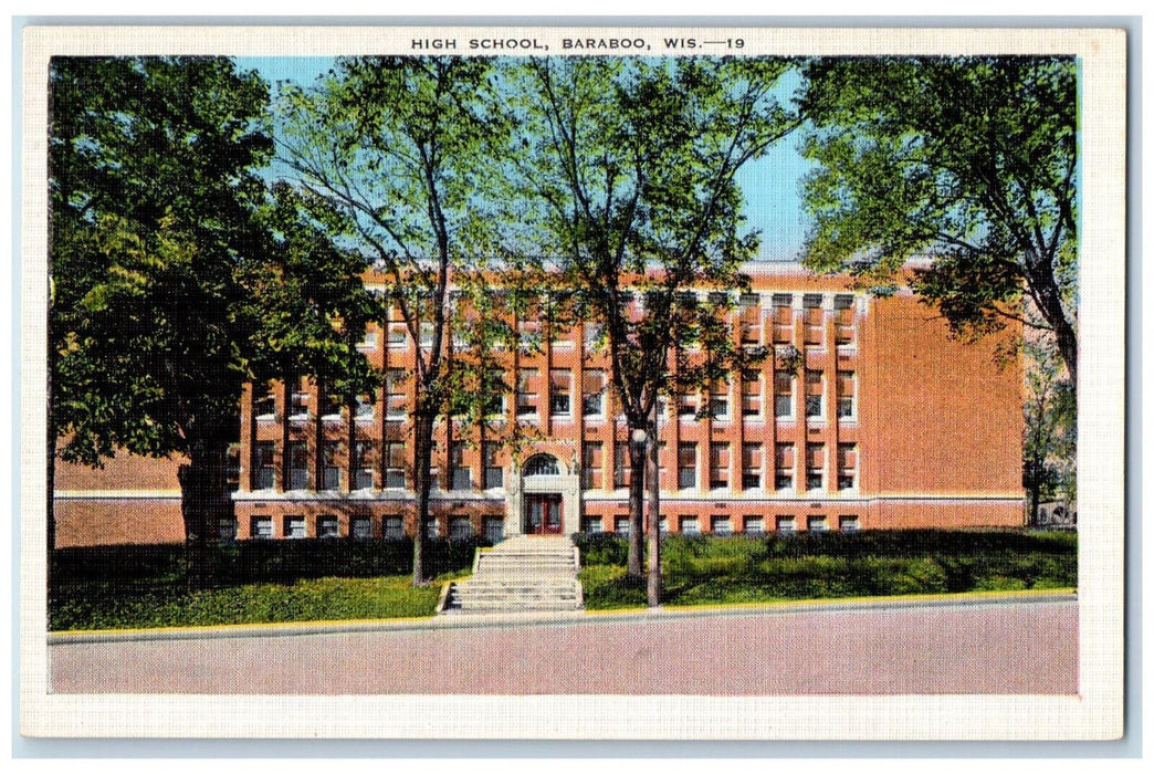 c1930's Stairway, Entrance to High School Baraboo Wisconsin WI Postcard