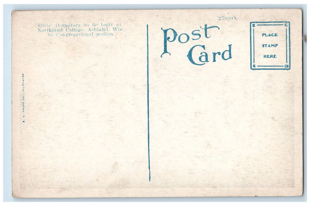 c1930's Proposed Dormitory for Girls Northland College Ashland WI Postcard