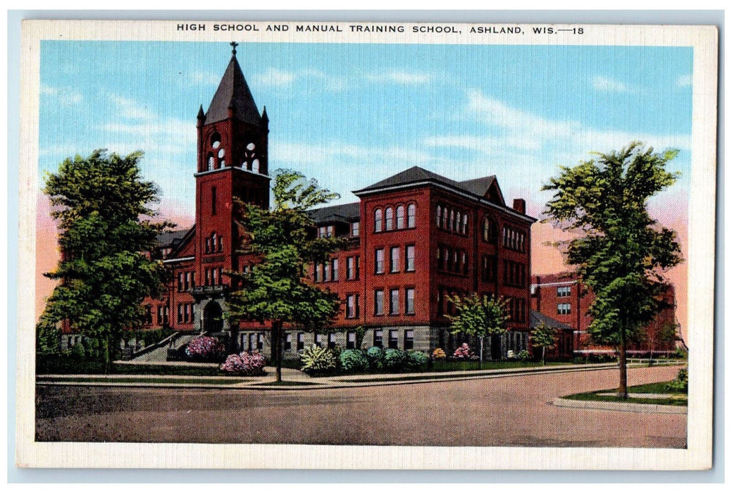 c1940's High School and Manual Training School Ashland Wisconsin WI Postcard