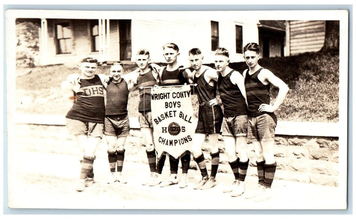 1920 Davenport Central High School Basketball Champions RPPC Photo Postcard