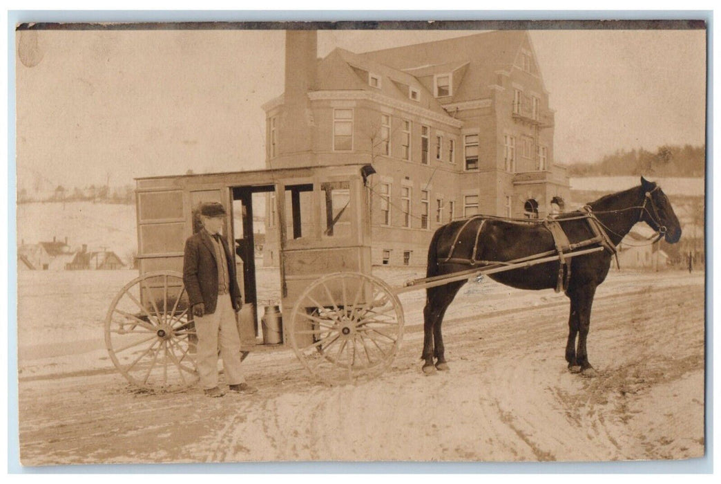 1910's Milk Man Carriage Horse Wagon Employee RPPC Unposted Photo Postcard