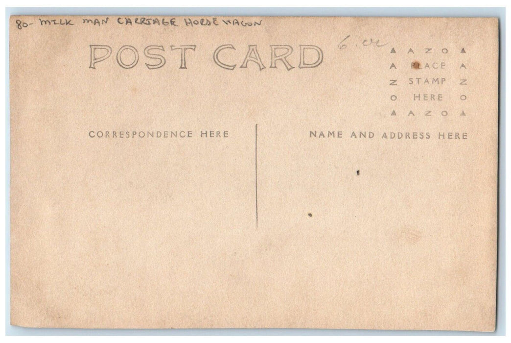 1910's Milk Man Carriage Horse Wagon Employee RPPC Unposted Photo Postcard