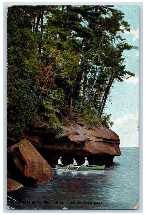 1913 Boat Canoeing, Bear Island Southeast Point Apostle Islands WI Postcard