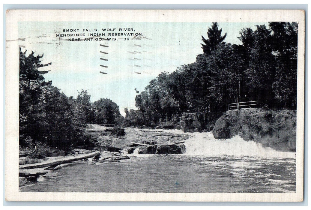 c1940's Smoky Falls Wolf River Menominee Indian Reservation Antigo WI Postcard