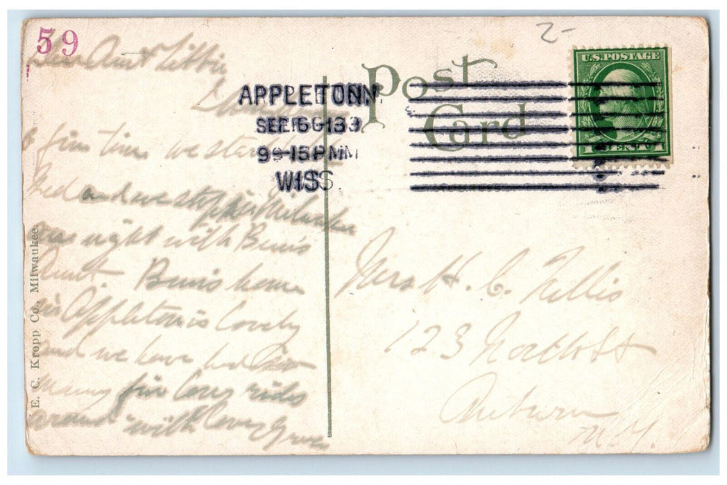 1913 East College Avenue Appleton Wisconsin WI Posted Antique Postcard