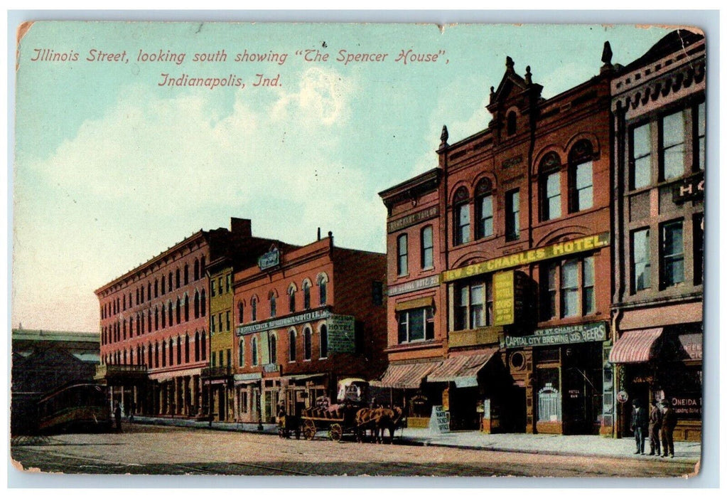 c1910 Illinois Street South Spencer House Hotel Indianapolis Indiana Postcard