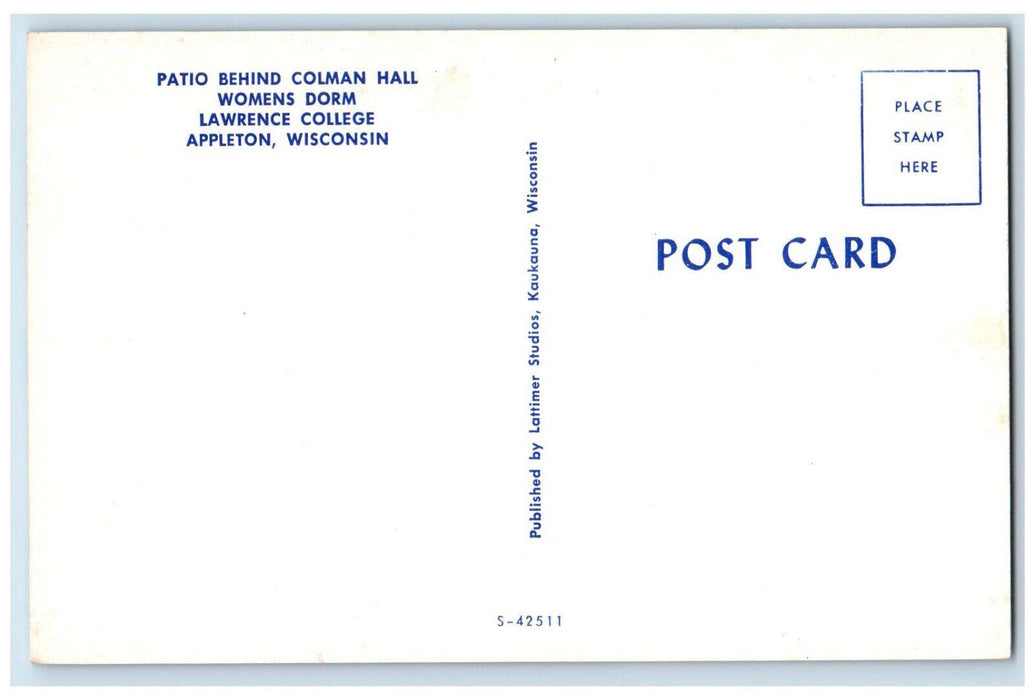 c1950's Patio, Colman Hall Women's Room Lawrence College Appleton WI Postcard