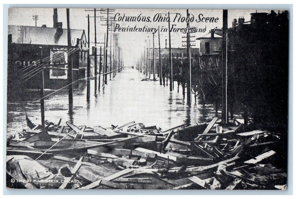 c1910 Penintentiary Foreground Flood Disaster Destroyed Columbus Ohio Postcard