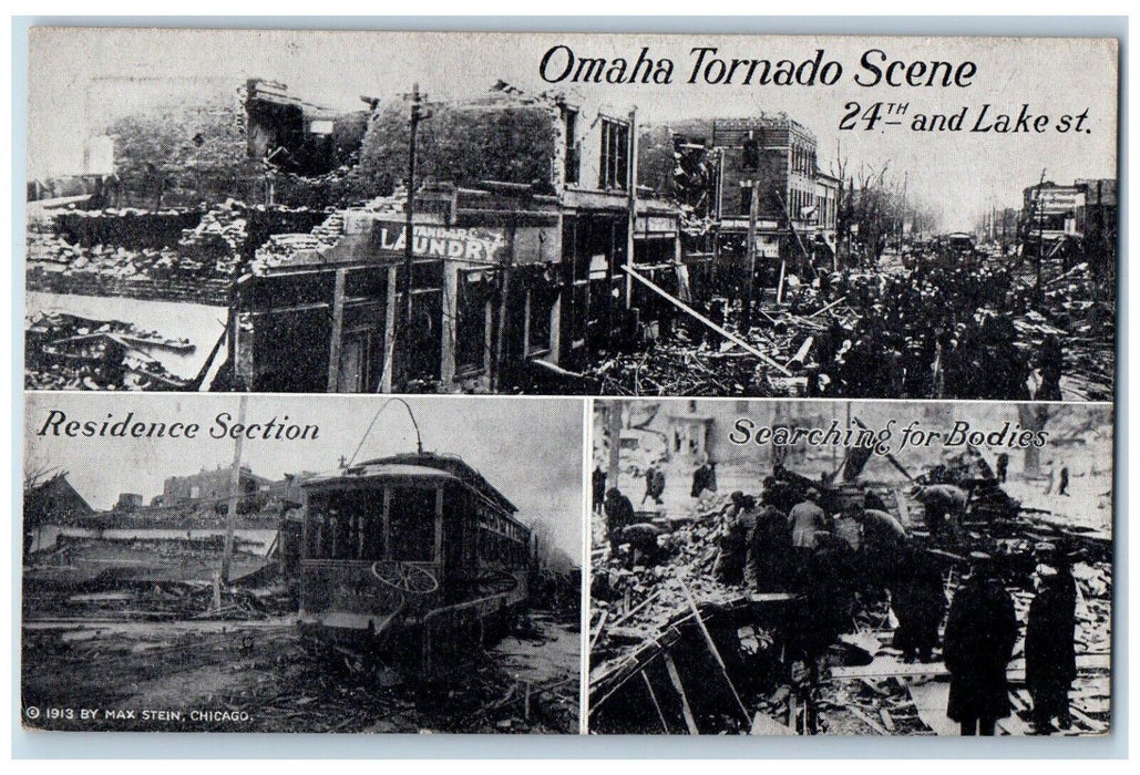 c1910 Omaha Tornado Lake Street Residence Section Disaster OH Ohio Postcard