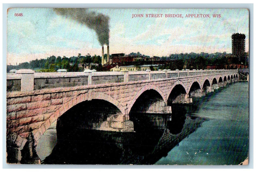 1909 John Street Bridge Appleton Wisconsin WI Antique Posted Postcard